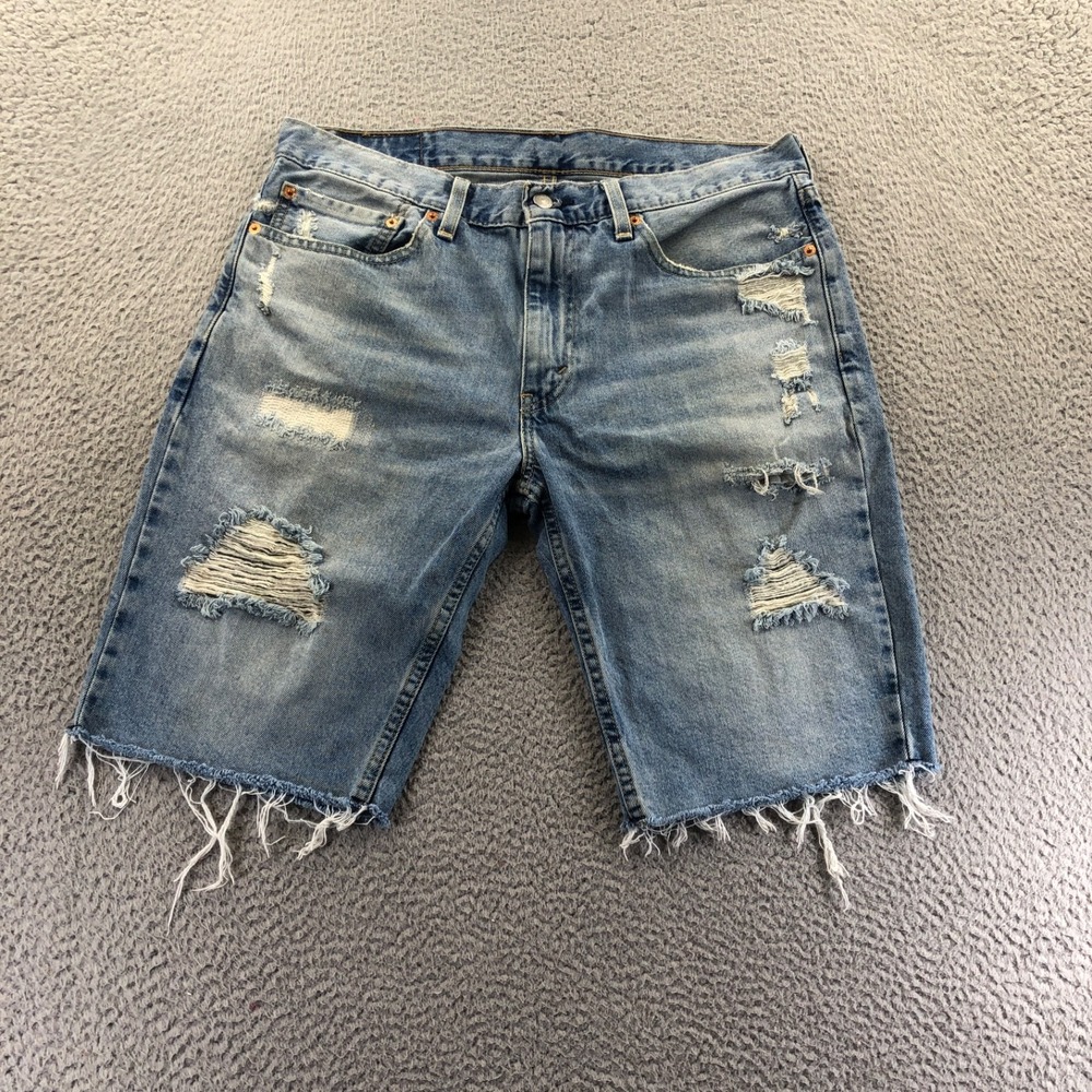 Levis Shorts Mens 34 blue 511 Slim Fit Distressed Denim Jeans Jorts Frayed